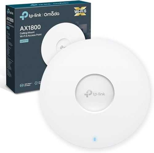 TP-Link EAP610 Access Point, AX1800 Wi-Fi 6 Dual Band Gigabit Wireless Access Points, Omada Mesh, Support PoE+Powered or DC, Easily Mount to Wall or Ceiling, Free EAP Controller Software