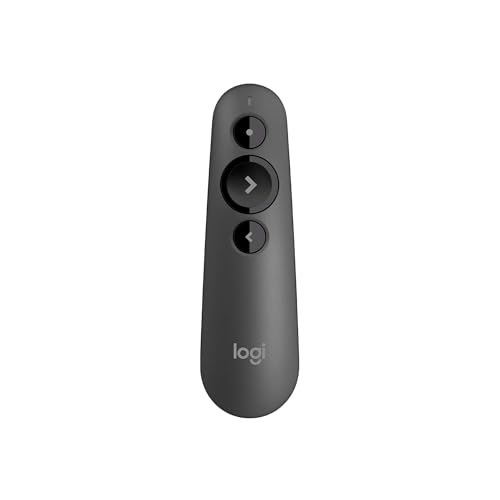 Logitech R500s Laser Class 1 Presenter Bluetooth and USB / Presentation Clicker - Universal Compatibility, 20m range, Customisable, Smart Battery 12 months usage - Dark Grey