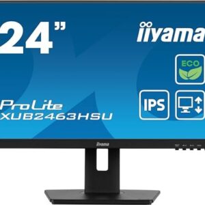 iiyama XUB2463HSU-B1 24 inch Eco IPS slim bezel, 100Hz, 1ms, Eyesafe 2 Certified, 1920x1080, HDMI/DP, 2 x USB, Height Adjustable Stand
