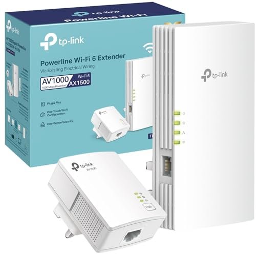 TP-Link TL-WPA7817 KIT, AV1000 Powerline WiFi Extender, AX1500 Wi-Fi 6 Kit, 1000 Mbps Speeds and 300 Meters Range, Plug and Play, EasyMesh, Gigabit Ethernet Port, Flexibly Create Whole Home Mesh WiFi