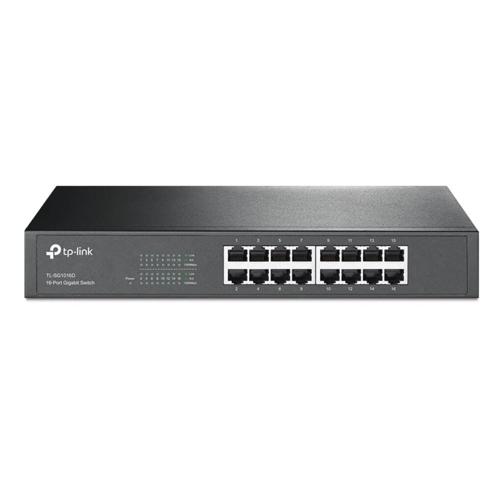TP-Link TL-SG1016D PoE Switch 16 Port Gigabit, 10/100/1000 Mbps, Plug & Play Network Switch,?? 802.1p/DSCP QoS, Loop Prevention Isolation Mode, Desktop/Rack Mount, Metal Case IEEE 802.3x