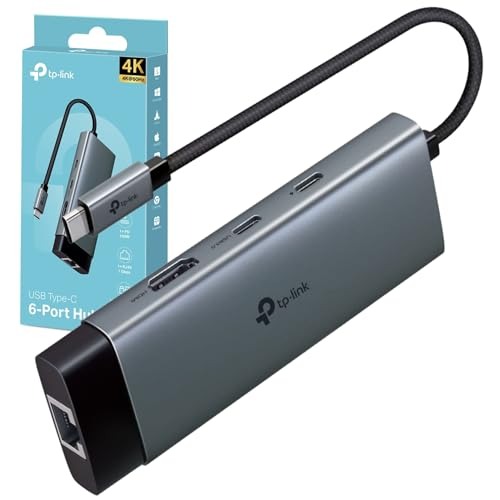 TP-Link UH6120C 6-in-1 USB C Hub, USB C to HDMI Docking Station, 4K 60Hz HDMI Adapter, 2 USB-A Data Ports Dock, 100W Power, USB C 3.0 Multiport Adapter, Aluminum USB Type C Splitter for PC/Xbox/Laptop
