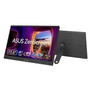 ASUS ZenScreen MB166CR Portable USB Monitor- 16 inch (15.6 inch viewable), Full HD, IPS, USB Type-C, Flicker Free, Blue Light Filter, Anti-glare surface, 360 kickstand