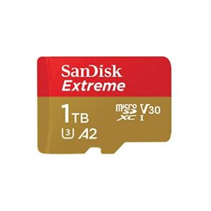 SanDisk 1TB Extreme microSDXC card +SD adapter, microSD card for smartphones, action cameras, drones, V30, up to 190 MB/s, SanDisk QuickFlow Technology, RescuePro Deluxe, UHS-I, 4k, V30, A2, C10, U3
