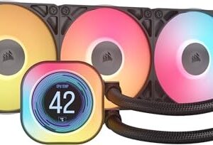 Corsair iCUE LINK TITAN 360 RX LCD Liquid CPU Cooler  360mm AIO  Low-Noise  FlowDrive Cooling Engine  Intel LGA 1851/1700, AMD AM5/AM4  3x RX120 RGB Fans  iCUE LINK System Hub Included  Black