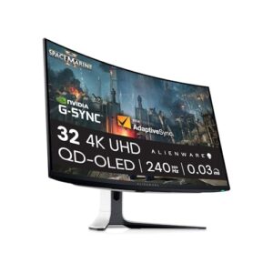 Alienware AW3225QF 32 Inch 4K UHD (3840x2160) 1700R Curved Gaming Monitor, 240Hz, QD OLED, 0.03ms, NVIDIA G-SYNC Compatible, HDR, Dolby Vision, USB-C, DisplayPort, 2x HDMI, 4x USB, 3 Year Warranty