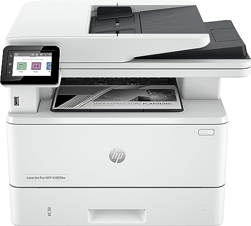 HP Laserjet Pro MFP 4102dw Laser Printer | Black and White | Printer for Small Medium Business | Print, Copy, Scan, ADF | 2-Sided Printing | Dual-Band Wi-Fi, Ethernet