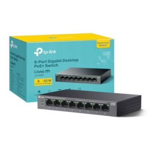 TP-Link LS108GP 8 Port Full Gigabit PoE Switch, Network Switch, Power Saving, Plug & Play, Metal Case, Ethernet Switch, 802.3af/at 30W, 62W Total Budget, Ethernet Splitter, Silent Operation