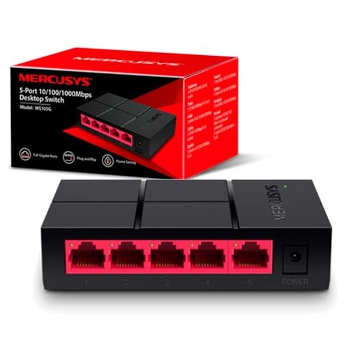 MERCUSYS 5-Port 10/100/1000Mbps Desktop Ethernet Switch/Hub, Ethernet Splitter, Saves power by up to 82%, Plug & Play, no configuration required (MS105G)