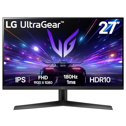 LG UltraGear Gaming Monitor 27GS60F, 27 Inch, 1080p, 180Hz, 1ms Response Time, IPS Display, HDR 10, NVIDIA G-Sync compatible & AMD FreeSync, Smart Energy Saving, Displayport, HDMI