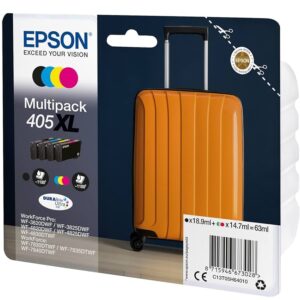 Epson 405XL Suitcase High Yield Genuine Multipack, 4-colours Ink Cartridges, DURABrite Ultra Ink